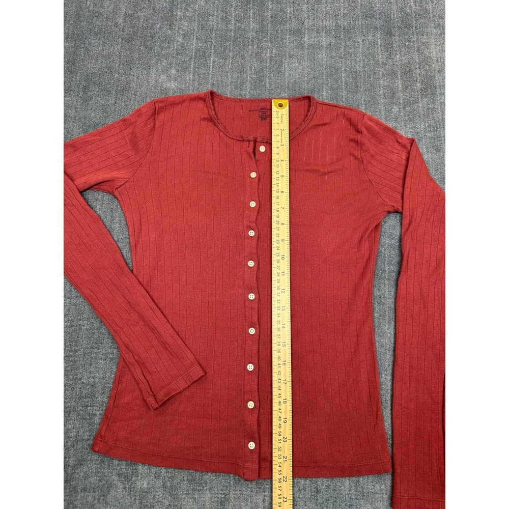 Brandy Melville Rust Red Pointelle Button Down Long Sleeve Cardigan Top NEW - Picture 7 of 11